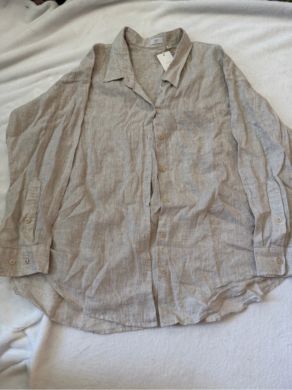 Aritiza Light Beige Linen Button-Up Shirt - Picture 2 of 4